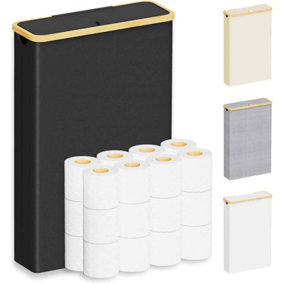 Extra Large Toilet Paper Storage With Lid, Hold Up To 24 Regular Rolls Or 18 Mega Rolls, Slim Toilet Paper Basket Holder Bin Container, Bathroom Accessories Organizer, Black