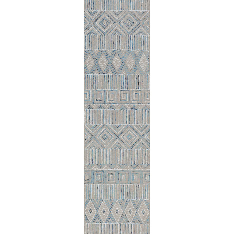 Odyssey Hand-Tufted Cut/Loop Pile Textured Geometric Wool Rug, 2'3" x 8'