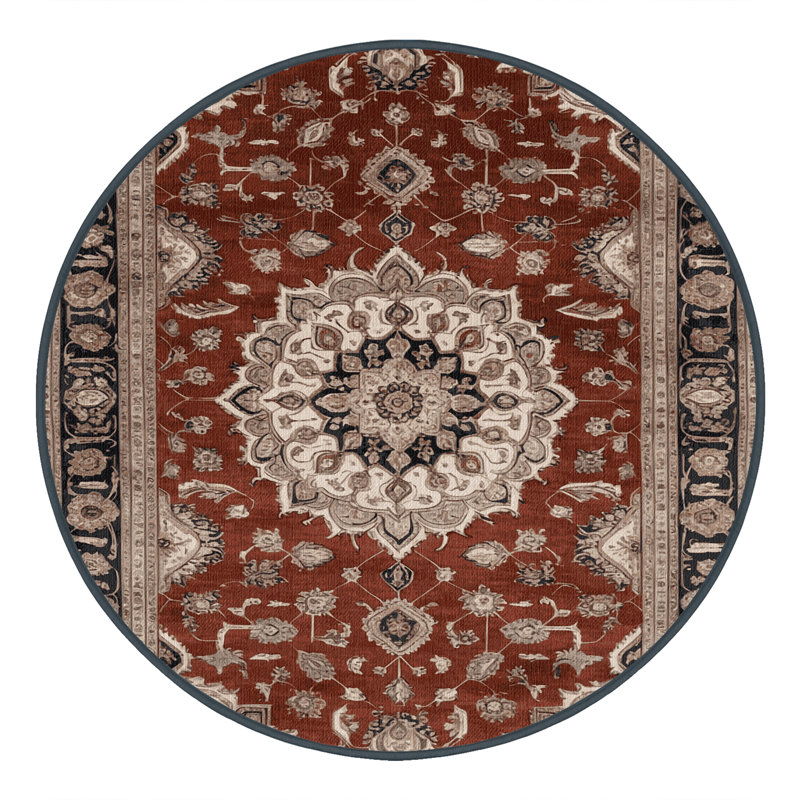 Machine Washable Persian Brown Area Rug, Round 3'