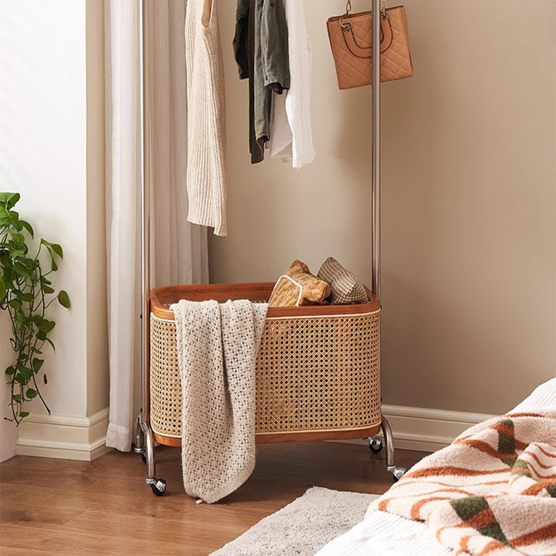 Rotating Coat Rack with Basket & Storage