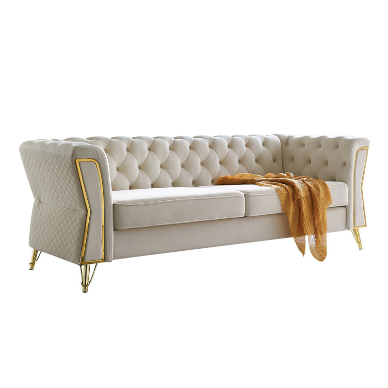 Canapé moderne en velours capitonné pour le salon avec un design unique, un confort en mousse haute densité et un assemblage facile