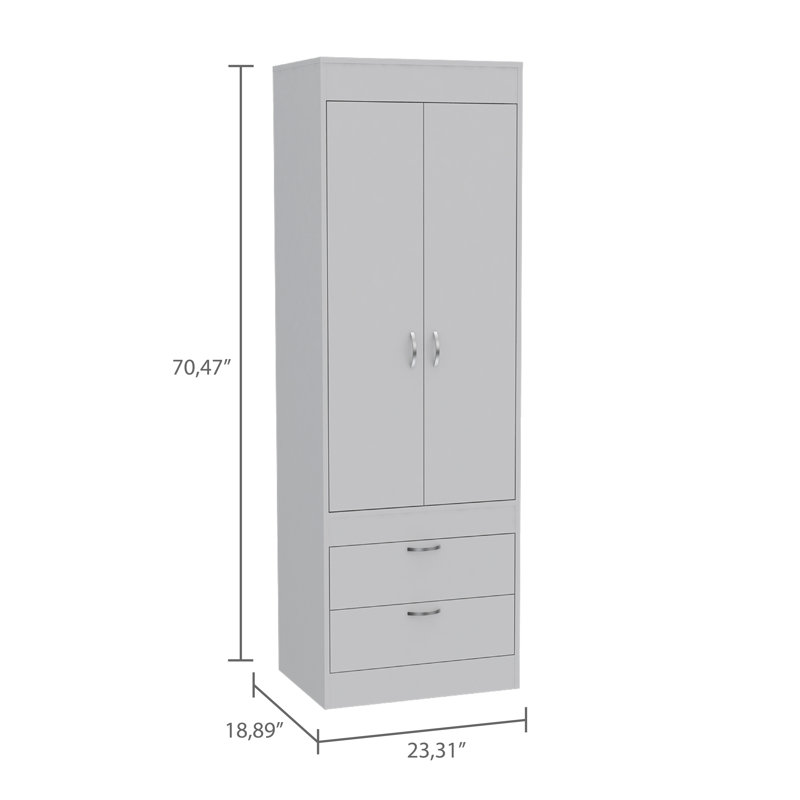 Lisboa Armoire with Double Doors, 2 Drawers, and Hanging Rod, White