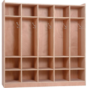 5-Section Classroom Coat Locker, 20 Cubbies For Classrooms, Daycare Cubby With 4 Casters, 5 Hooks And 2 Storage Boxes