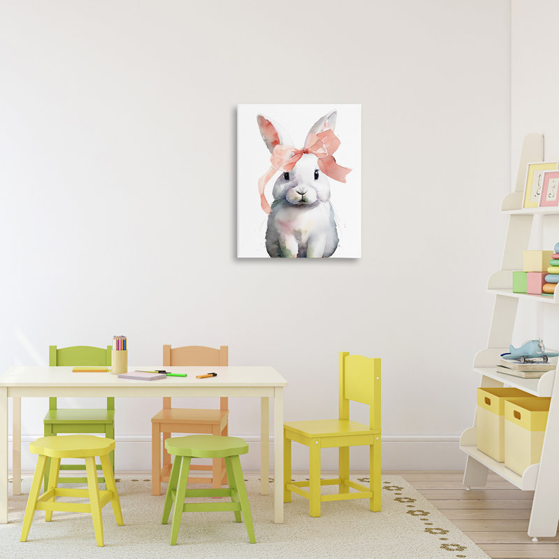 Lapin avec une douce toile de ruban rose, design par Lil 'Rue, H 20 po x l 16 po