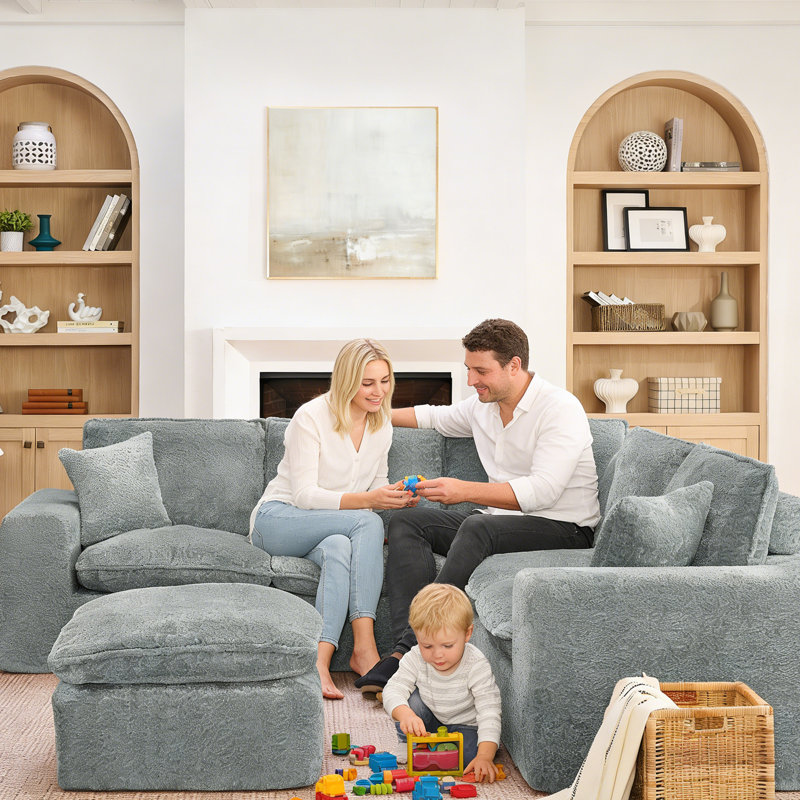 Canapé modulaire surdimensionné avec repose-pieds mobile Masir, Boucle gris