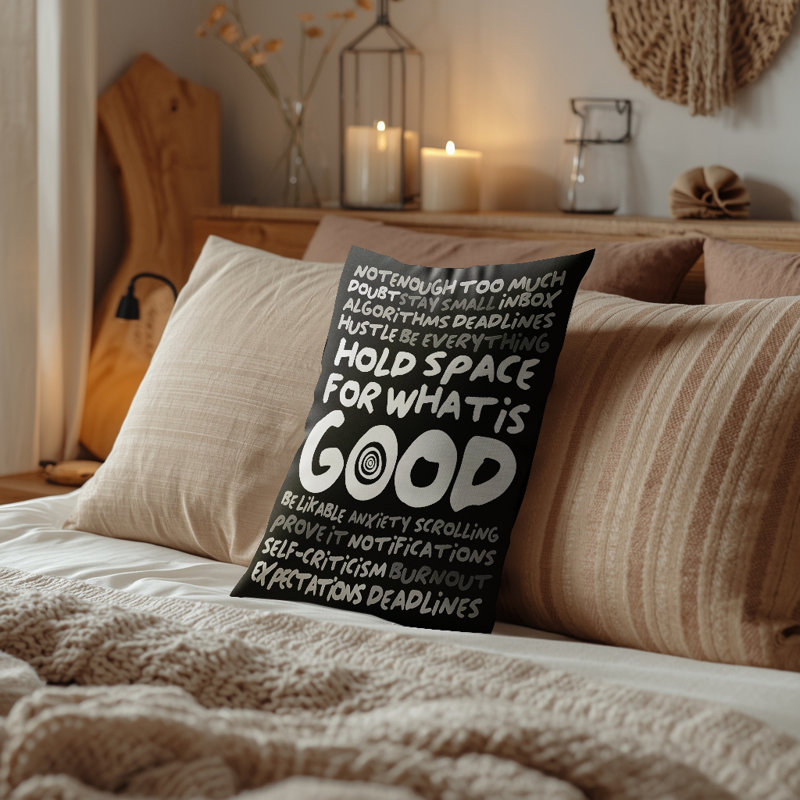 Hold Space Black Faux Linen Lumber Pillow, Black