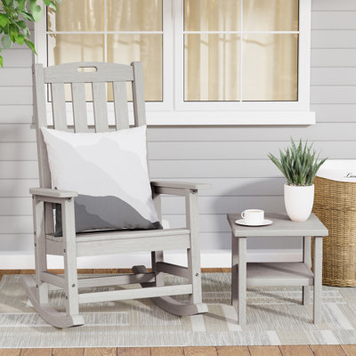 Oversized HIPS Outdoor Rocking Chair – All-Weather High Back Patio Rocker with Moisture-proof and Sun-protective– Perfect for Porch, Lawn & Garden,Gray