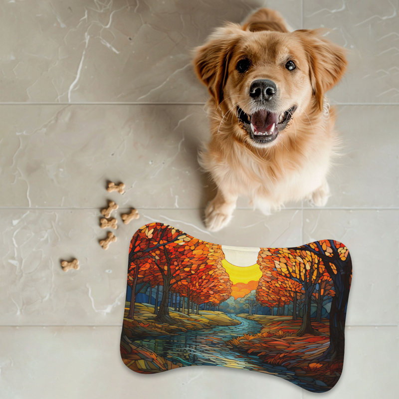 Mosaic Fall Scene - 1 Piece Bone Shape Feeding Mat