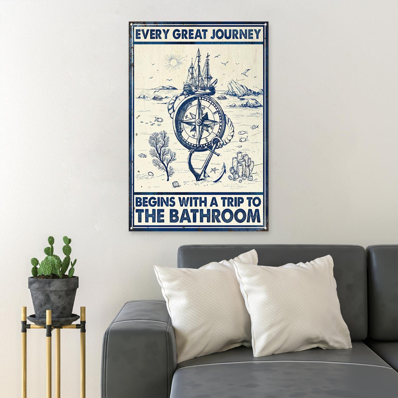 Un bateau sur fond brun - Every Great Journey - 1 pièce, impression d'art graphique rectangulaire sur toile tendue