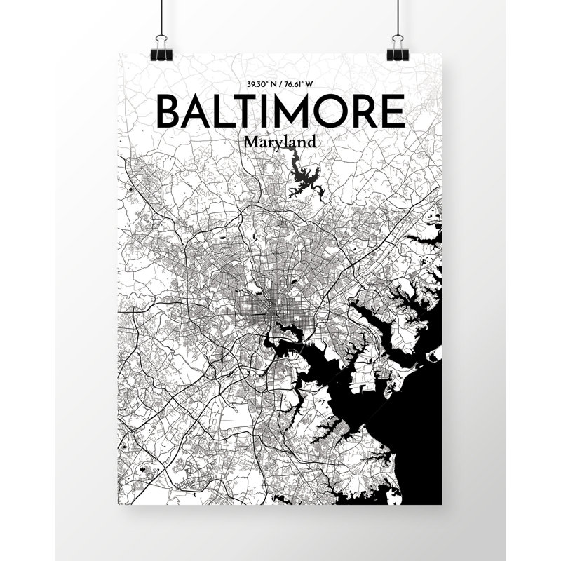 «Baltimore City Map», reproduction d'impression sur affiche, H 36 po x l 24 po