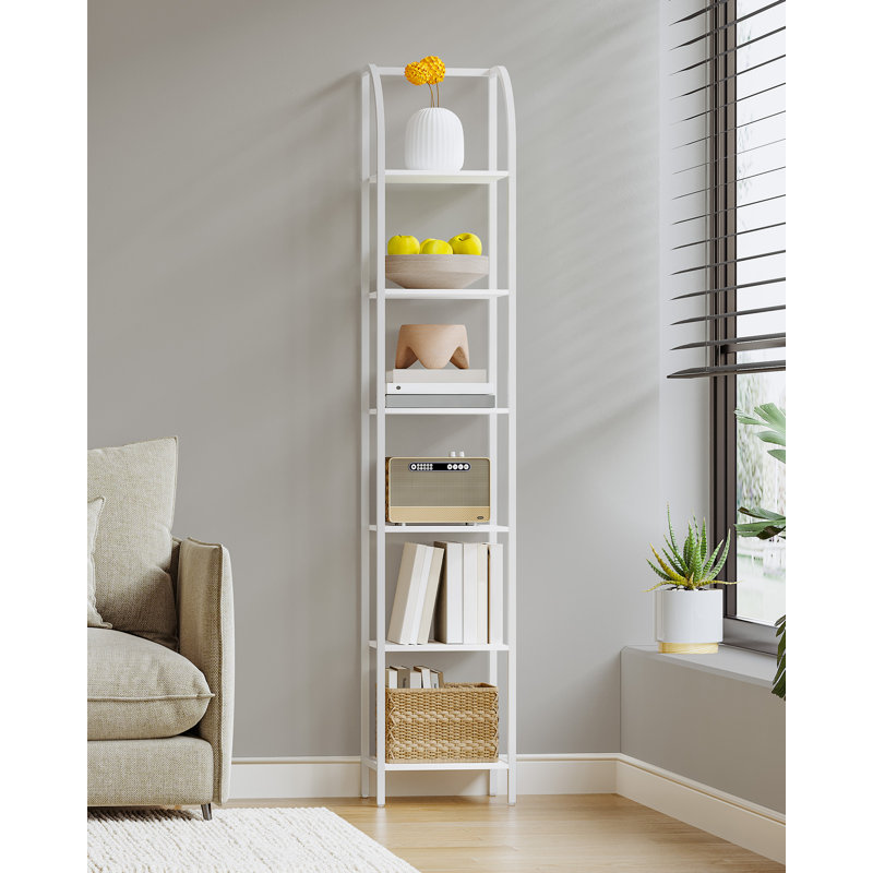 Bookcase, Narrow Bookcase Shelving Unit for Living Room, Office, Sturdy, Bedroom, Industrial , White