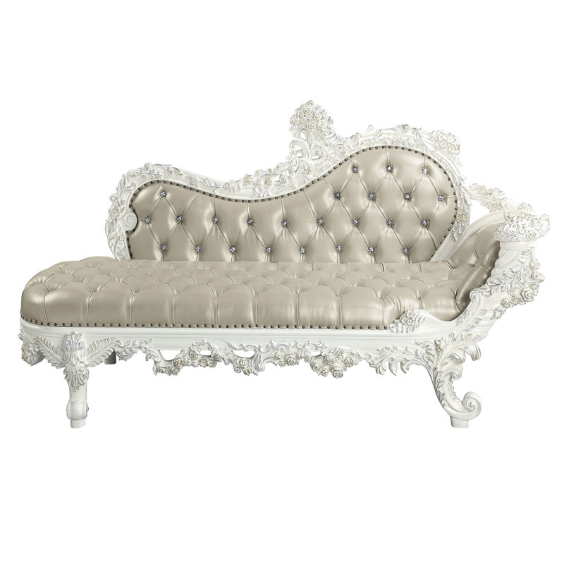 Banc, cuir synthétique beige et finition blanc antique