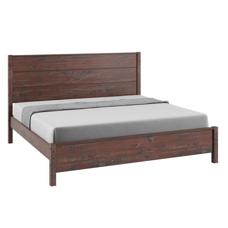 Hibir Rustic Solid Pinewood Bed Frame with Protective Top Trim, Modern Farmhouse Master Bedroom Platform Bed, Heavy-Duty Slat Support Base, No Box Spring Needed, Premium Style