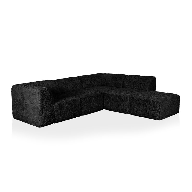 Dozie 5-Piece Faux Fur Foam Modular Compressed Sectional, Black
