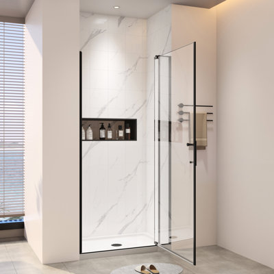 72"h Universal Pivot Shower Door, 32 - 36"w, Left And Right Opening Outward, 1/4" 5/16" Tempered Glass In Matted Black, 304 Stainless Steel Hinge For Corrosion Resistance, Advanced Leak Prevention,