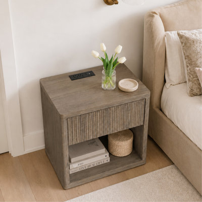 Night Stand Nightstand with Drawer Storage Fluted Bed Side Table End Table Large Modern Wide Bedside Stand Mid Century Night Stands for Bedroom Living Room Sofa Couch Home Office