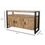 Buffet industriel en fer et mangue de 54 po de largeur avec armoires de rangement et tablette ouverte