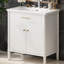 Meuble-lavabo de 31 po en blanc, lavabo en céramique, portes à fermeture en douceur, profil incurvé, structure en bois d'hévéa, accents dorés mat, coffre-fort pour personnes âgées et blanc avec tablette ajustable-210670047