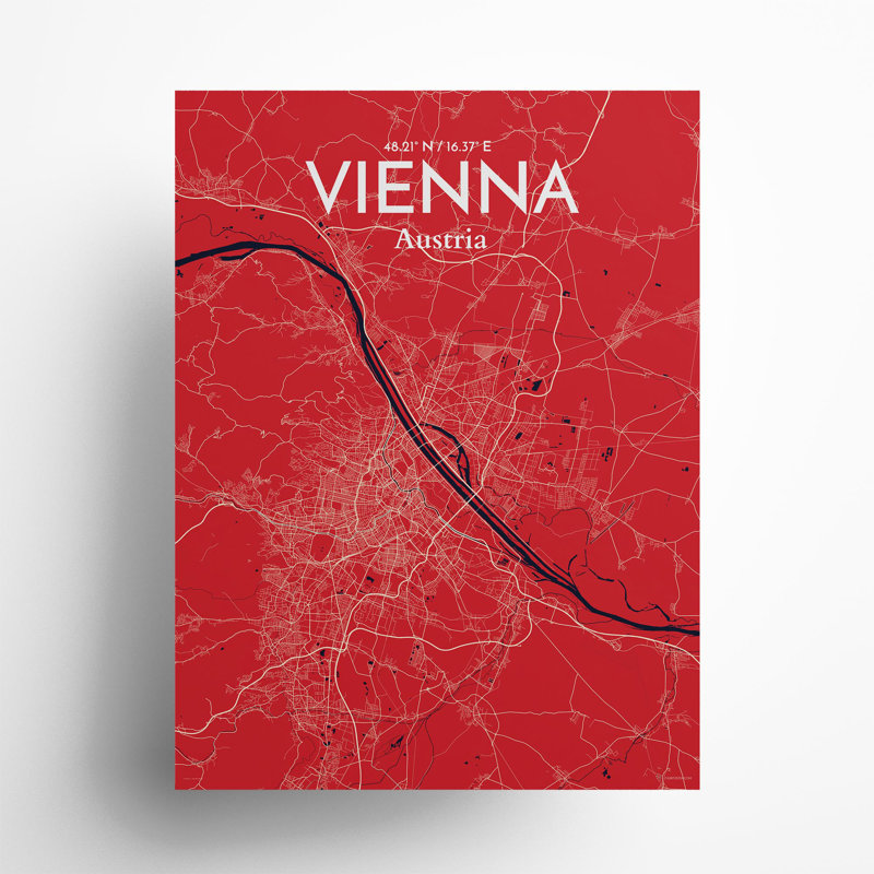 Vienna City Map In Nautical - No Frame Print, 24cm H x 18cm W x 0.05cm D