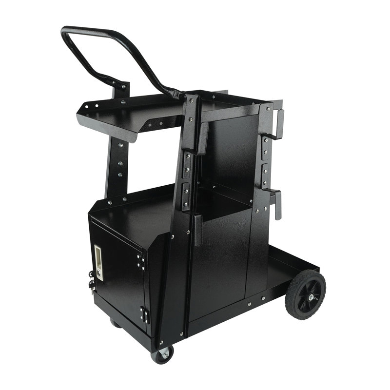 Chariot de soudage robuste avec armoire de rangement verrouillable et porte-bouteille de gaz, support de soudeuse mobile pour coupeur TIG / MIG / Plasma