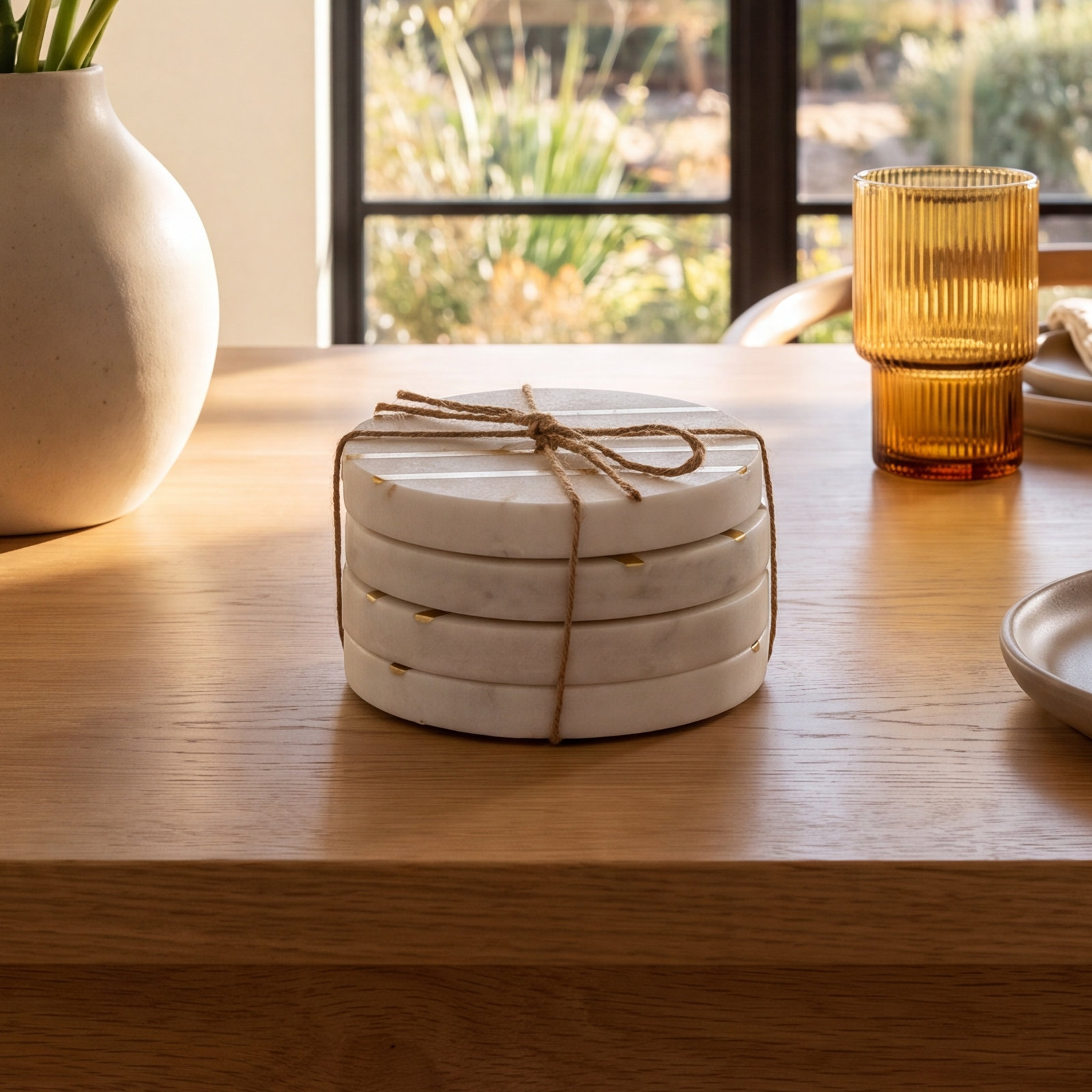 Broome Gold Inlay Marble Round Coaster Set