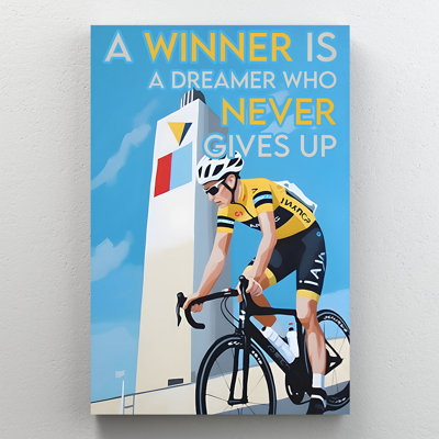 «A Winner Is A Dreamer Cyclist» par White Tower, art mural sur toile - Décoration de salon, de chambre à coucher ou de bureau