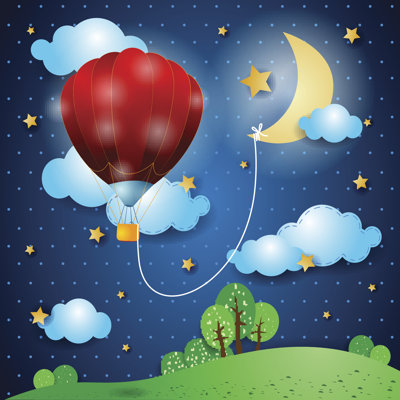 Hot Air Ballon On Fantasy Landscape - Wrapped Canvas Print
