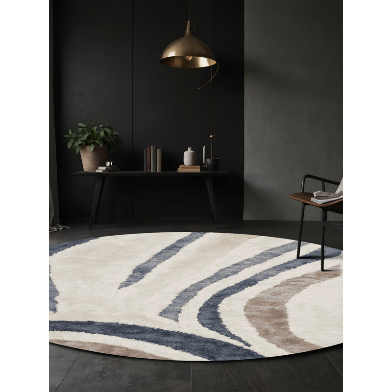 Machine Washable Gray Area Rug, Round 3'