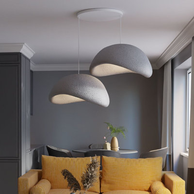 Elegant Adjustable Chandelier (2 Pieces), Concrete Grey, 16.1 x 12.6 x 9.4 inches | Polymeric Composite Body & Cap, Height: 12.2 - 47.2 inches | Perfect for Modern Living Rooms & Dining Areas, Stylish & Functional Design