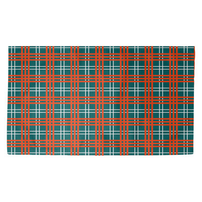 Plaid bleu fait à la main/orange/blanc Tapis décoratif