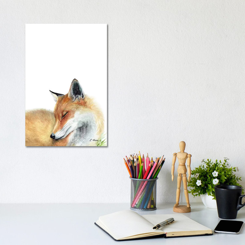 Woodland Sleeping Fox - Wrapped Canvas Painting, 30.48cm H x 20.32cm W