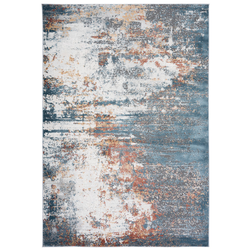 Tapis Kulig 210 ivoire / bleu rouille, Rectangle 9 pi x 12 pi