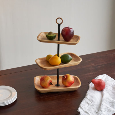 Panier à fruits et à collation en bois à 3 niveaux, plateau de service à plusieurs niveaux, support à petits gâteaux à 3 niveaux, support à fruits à 3 niveaux, support à fruits, produits artisanaux pour la maison (rectangulaires)