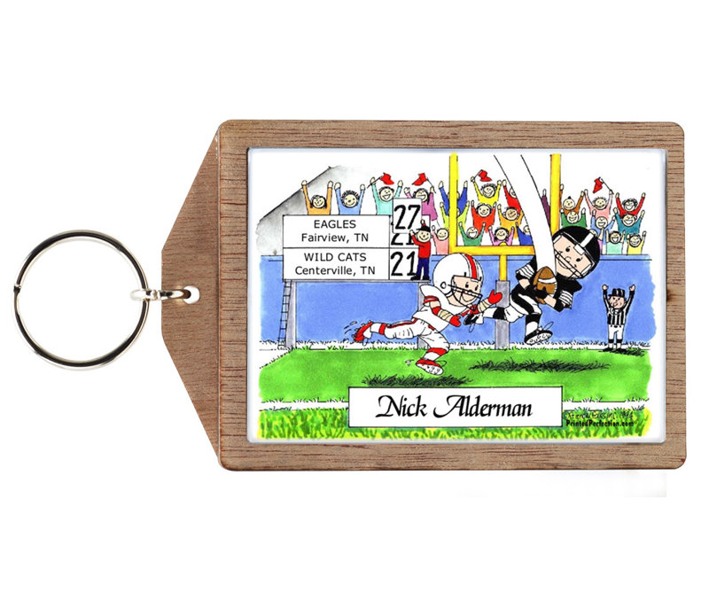 Personalized Football Player Wooden Key Chain