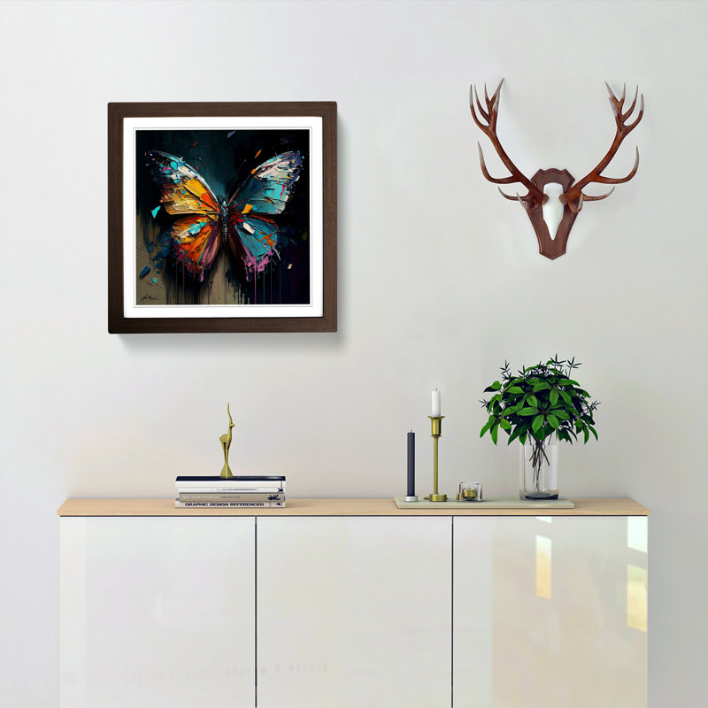 Butterfly Palette Knife Painting - Framed Print, Walnut