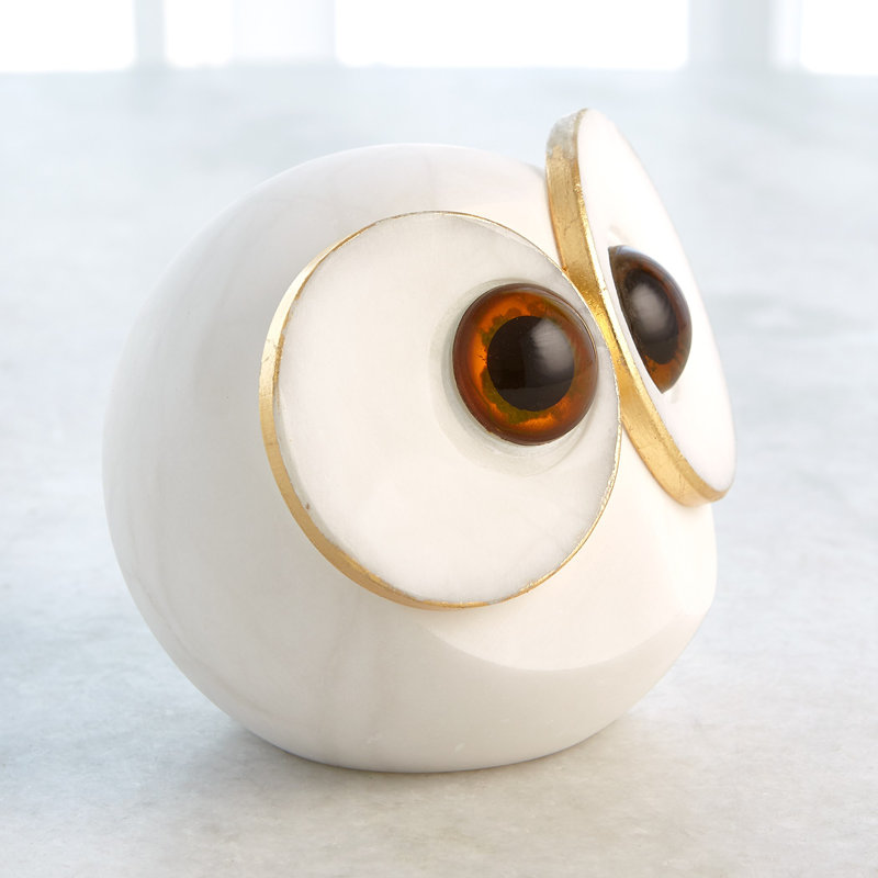 Alabaster Big Eyed Owl, 4.75" H x 5" W x 5.75" D