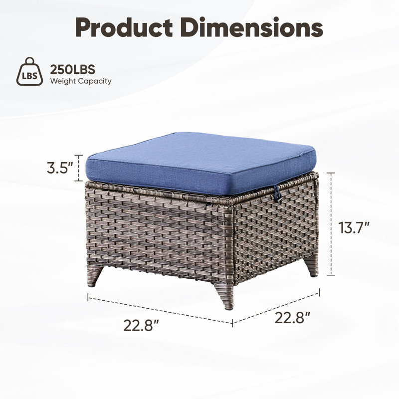 Pouf d'extérieur en osier Schutt avec coussins, Bule, Grey