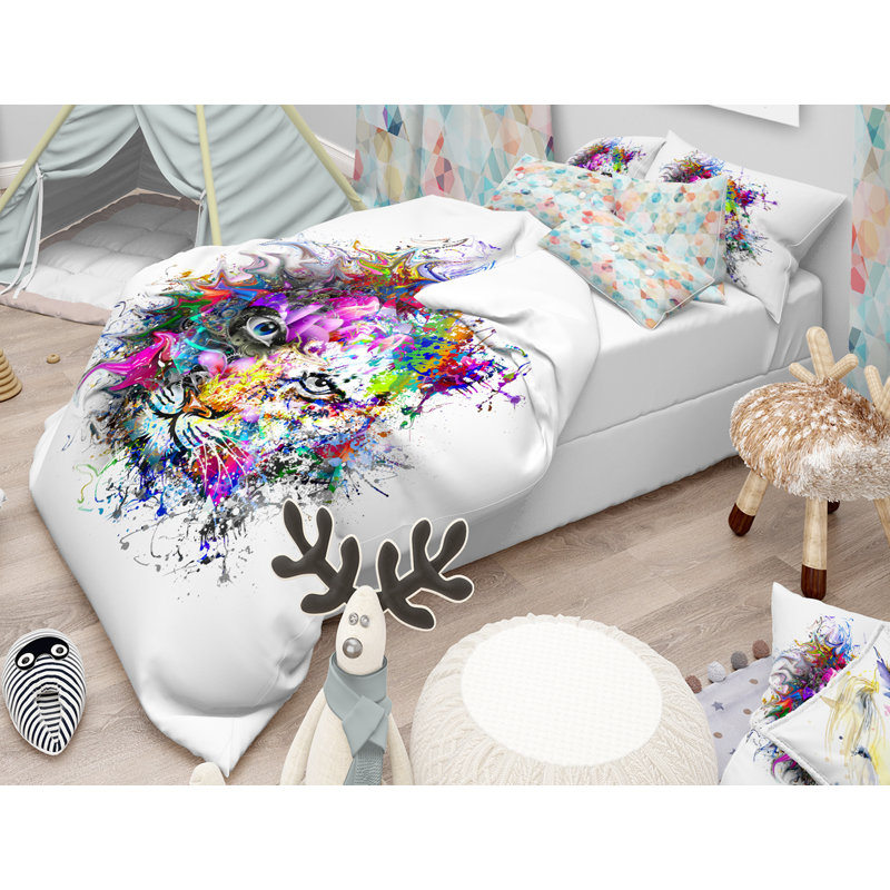 Ensemble de housse de couette tiger facial, Housse de couette double / grand + 2 taies