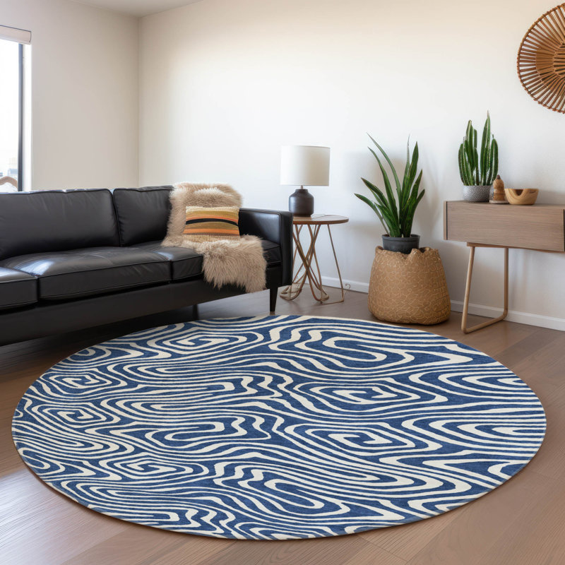Premium Machine Washable Colmenero AMF1020 Swirls Rug, Round 8'