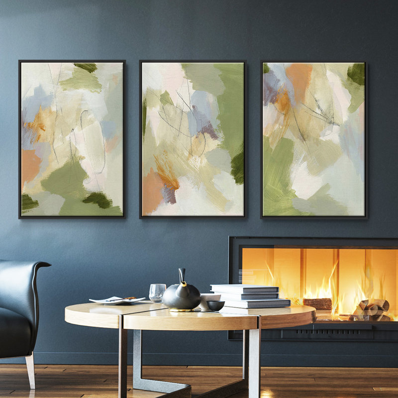 Verdure I, ensemble de 3 toiles encadrées sur toile, Noir, H 40 po x l 78 po