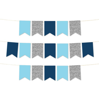 Bannière Koyal Wholesale, bleu bébé, bleu marine, argent, 24 pièces, 12 pieds, Bar Mitzvah Hanukkah