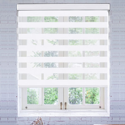 Modern Light Filtering Zebra Roller Shades – Dual Layer Day Night Privacy Window Blindseatment, Polyester Sheer & Solid Stripes for Living Room, Bedroom & Office