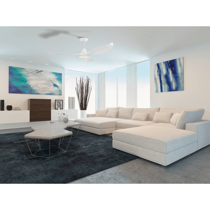 Deramus 132cm Ceiling Fan with LED Lights, White, White
