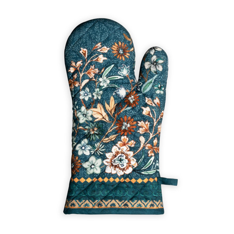 Gants de cuisine 100% coton Maison d'Hermine 7 po x 13 po avec gants de cuisson résistants à la chaleur pour barbecue pour les décorations de Noël de l'Action de grâce manipulant des casseroles chaudes (lot de 1, loft luxueux - bleu sarcelle foncé)