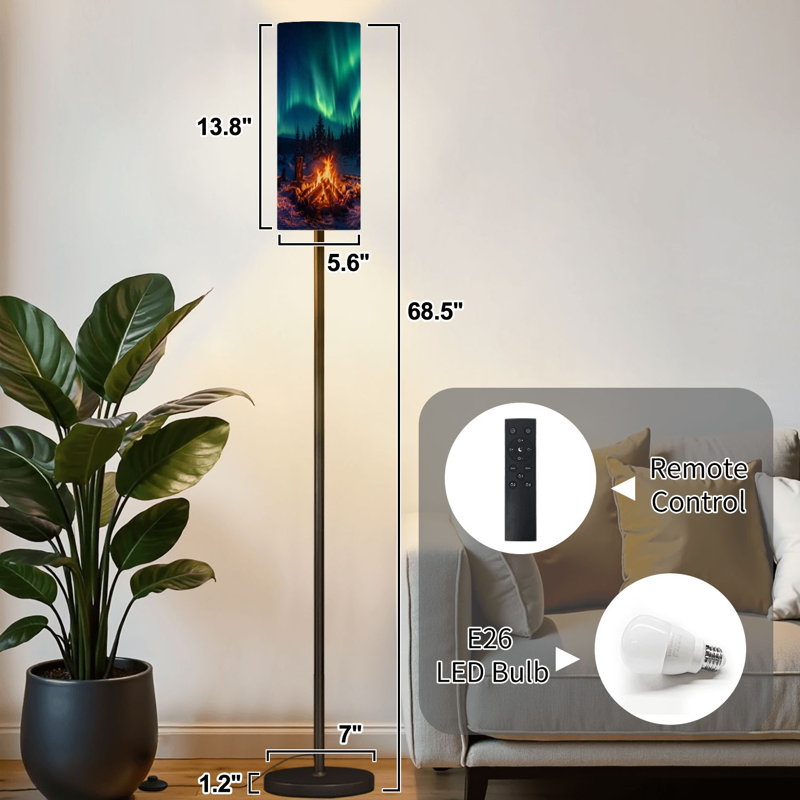 Lampe sur pied Campfire Wilderness Northern Lights, lampe sur pied à intensité variable avec télécommande, pédale, abat-jour, abat-jour, lampe de coin pour le salon, la chambre et le bureau