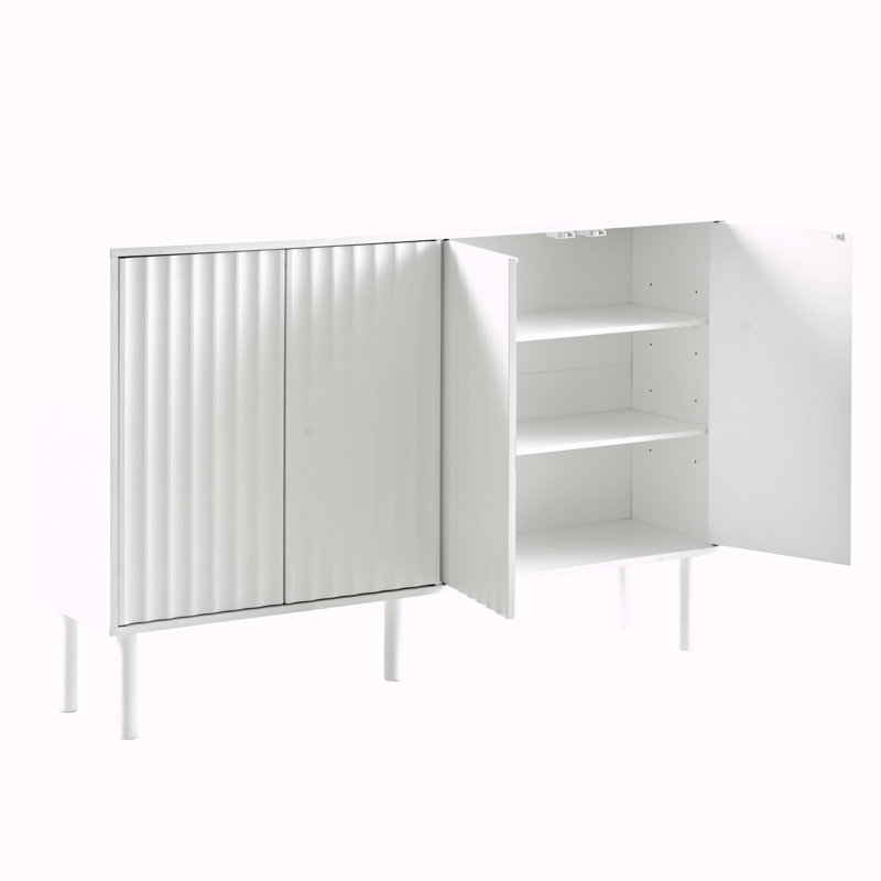 Minimalist Shoe Cabinet with Fluted Doors and Adjustable Shelves, White