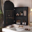 Armoire à pharmacie murale vintage noire de 51 x 76 cm avec miroir et dessus sculpté-1827087902