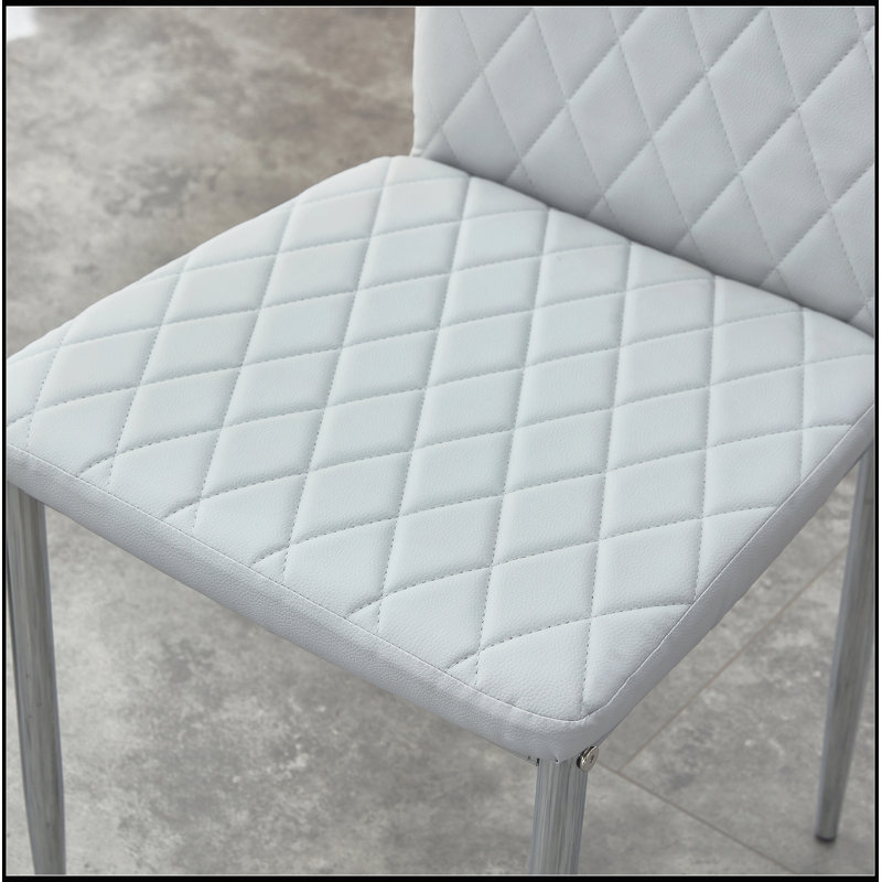 Ensemble de 6 chaises de salle à manger de style moderne avec matériau en polyuréthane, Gris clair, argent