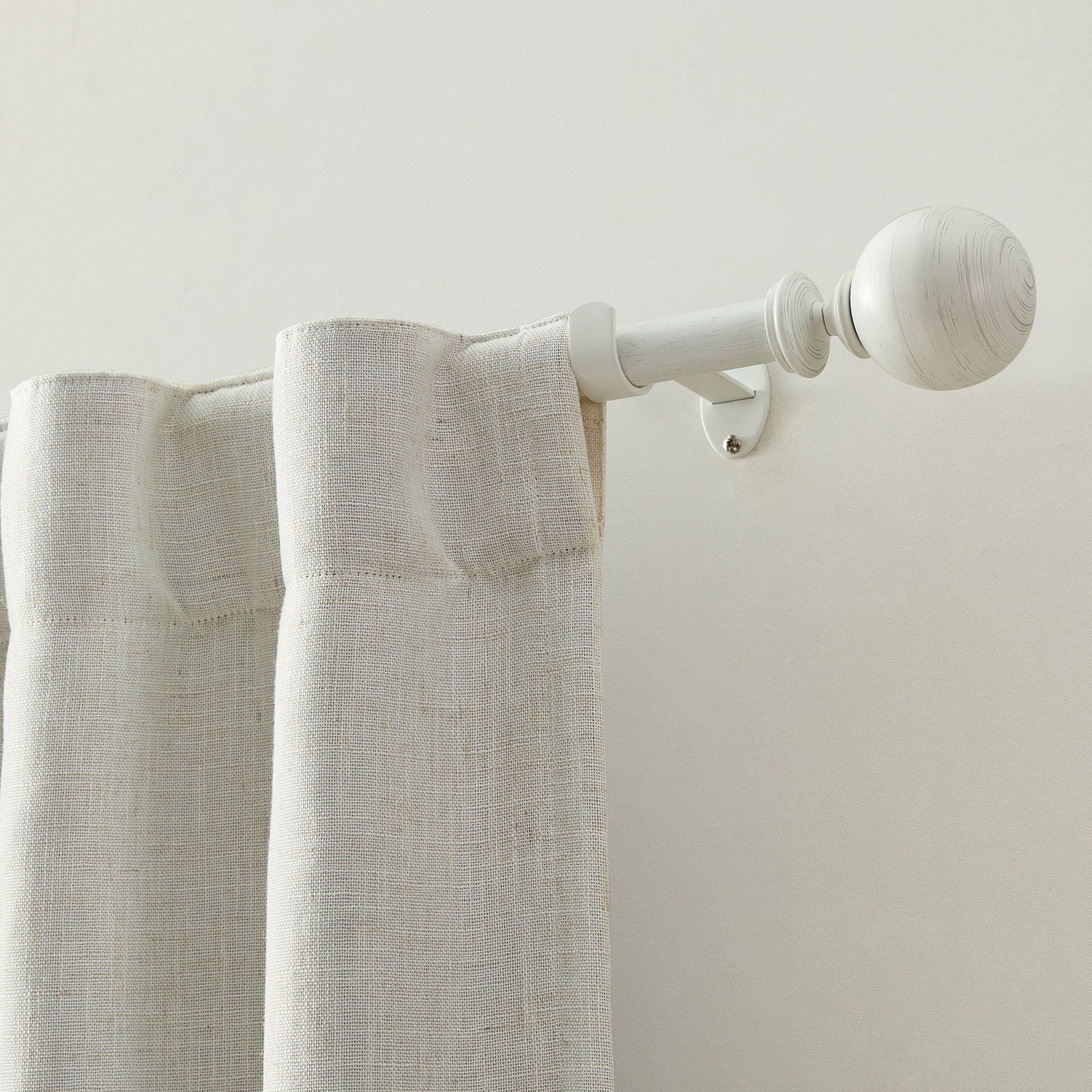 Darion Ball Finial Single Curtain Rod, 32"W x 142"L, White