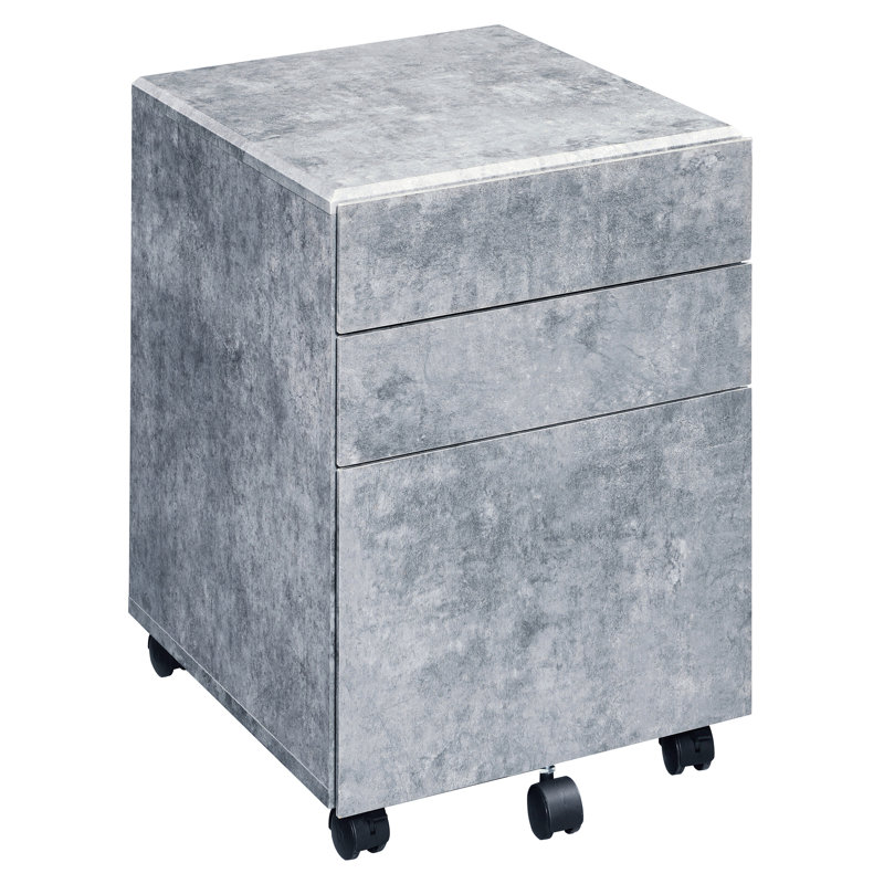 Silver Faux Concrete File Cabinet With Three Spacious Drawers For Home Office 3 In Silver, Finish Document Management